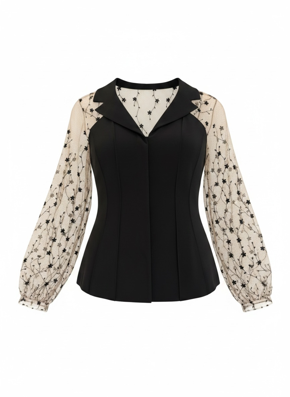 Anna Marchetti Made in Italy Black Lace Sleeve Jacket Top Size 8/10 Lapel Collar
